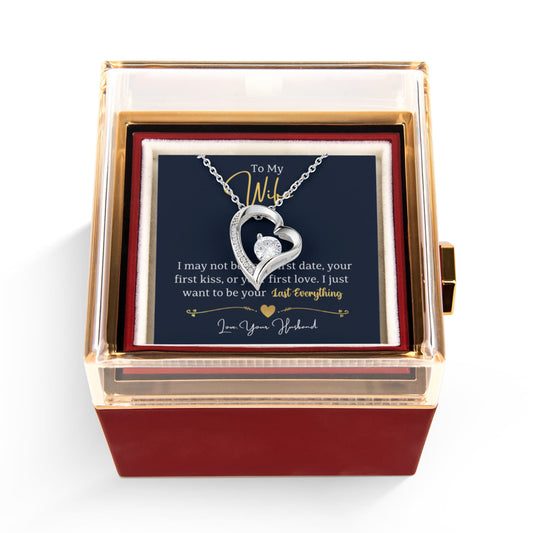To my  Wife Necklace from Husband, Forever Love Pendant with Rotating Rose Box, Gift for Anniversary, Valentines Day, Birthday
