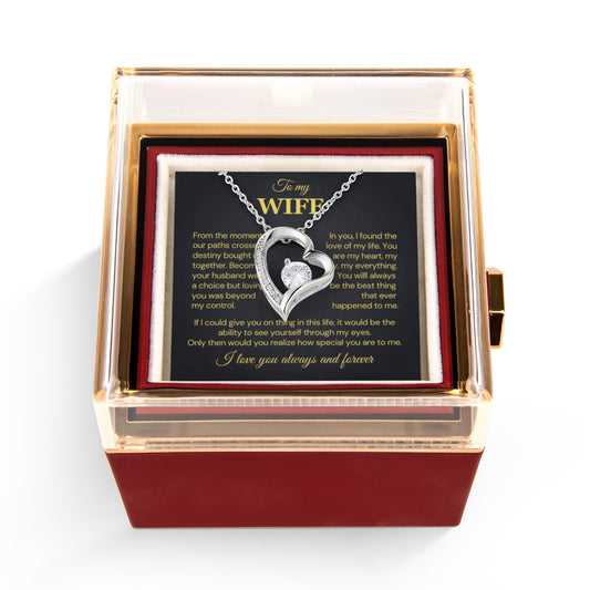 To my Wife Necklace from Husband, Forever Love Pendant with Rotating Rose Box, Gift for Anniversary, Valentines Day, Birthday
