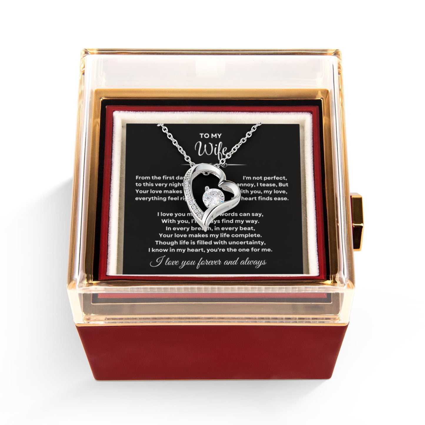 To my Soulmate Wife Necklace from Husband, Forever Love Pendant with Rotating Rose Box, Gift for Anniversary, Valentines Day, Birthday