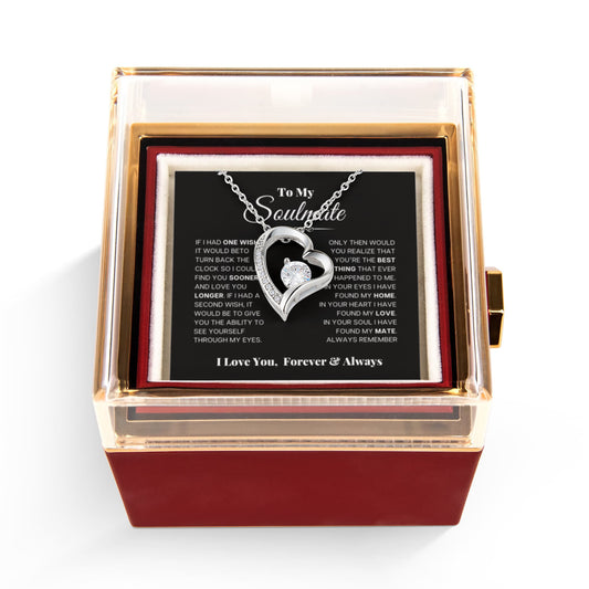 To my Soulmate Wife Necklace from Husband, Forever Love Pendant with Rotating Rose Box, Gift for Anniversary, Valentines Day, Birthday