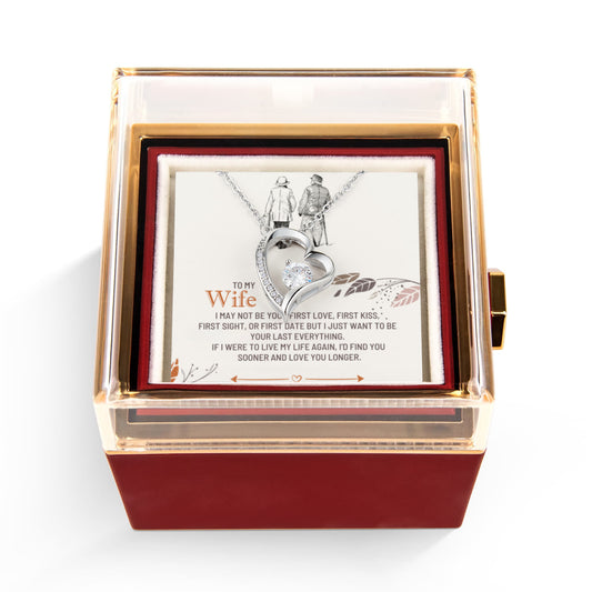 To my Wife Necklace from Husband, Forever Love Pendant with Rotating Rose Box, Gift for Anniversary, Valentines Day, Birthday