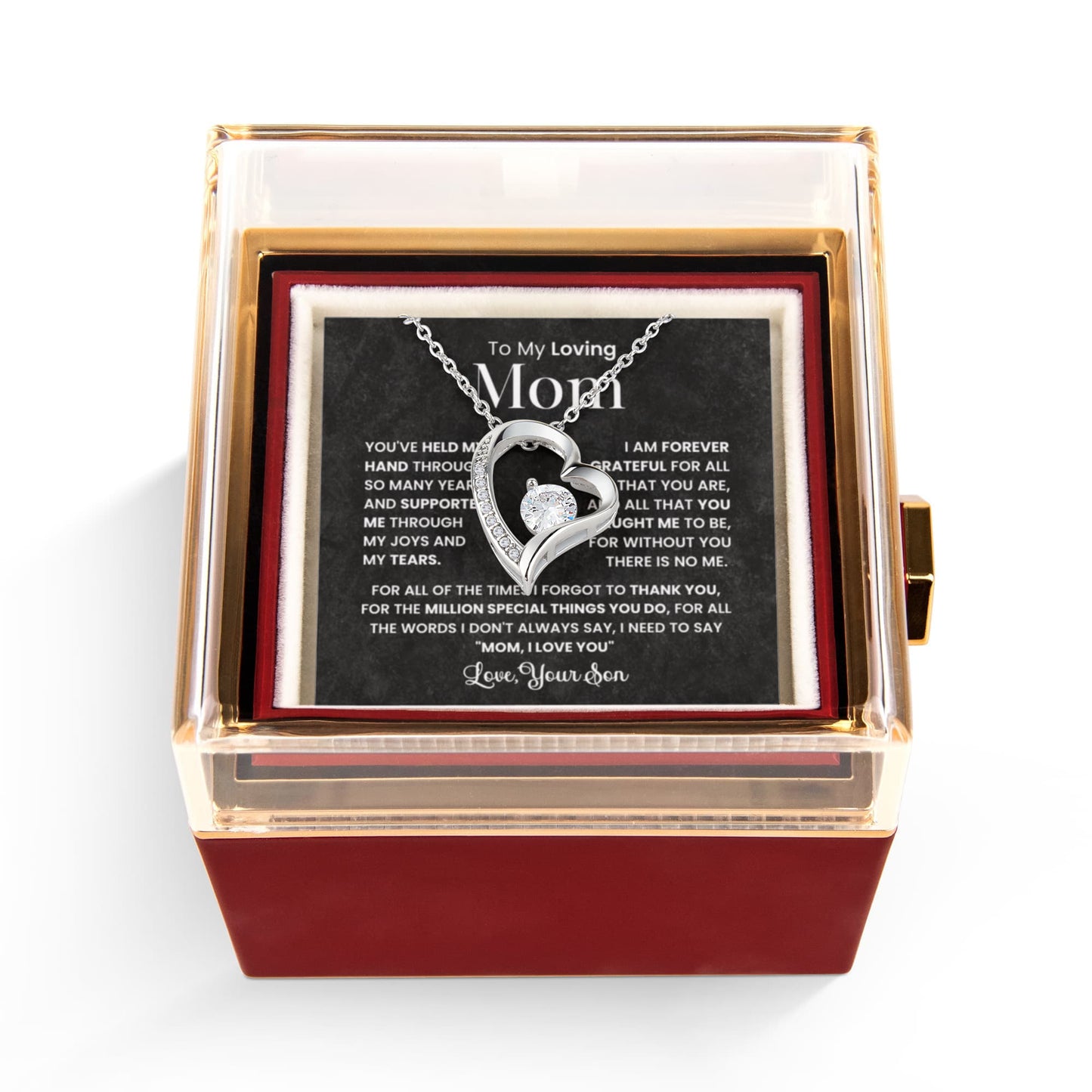 To my Mom Gift from son, Forever Love Necklace with Rotating Rose Box, Gift for mothers day, Valentines Day, Birthday