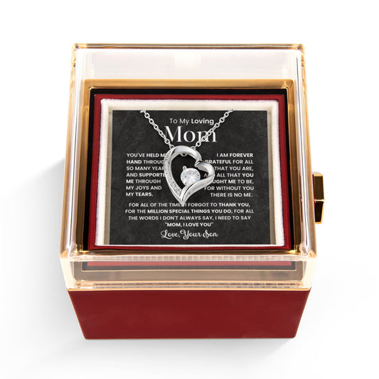 To my Mom Gift from son, Forever Love Necklace with Rotating Rose Box, Gift for mothers day, Valentines Day, Birthday