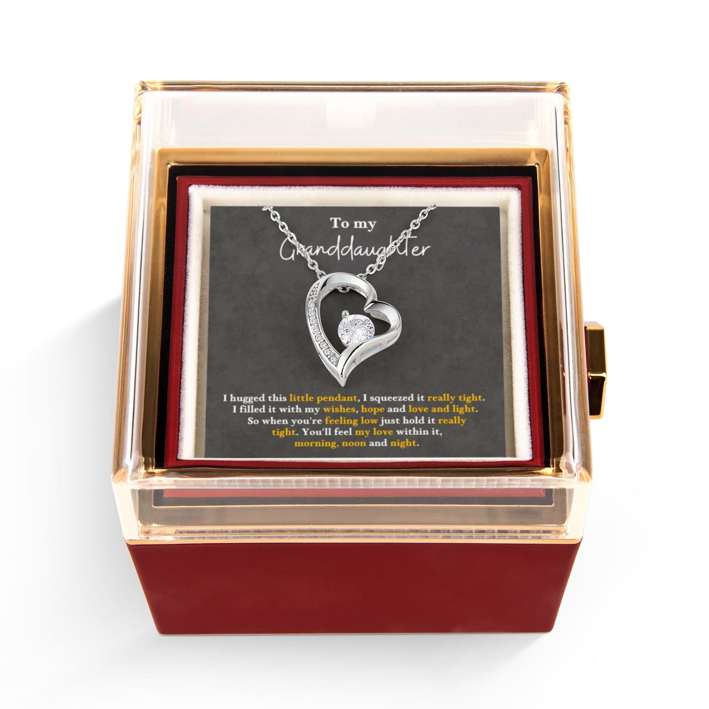 To my Granddaughter necklace from Grandparents, Forever Love Pendant with Rotating Rose Box, Gift for Birthday, Valentines Day, Graduation, Christmas