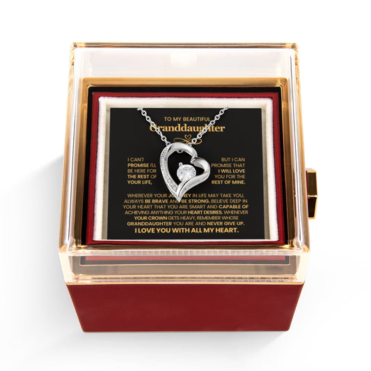 To my Granddaughter necklace from Grandparents, Forever Love Pendant with Rotating Rose Box, Gift for Birthday, Valentines Day, Graduation, Christmas