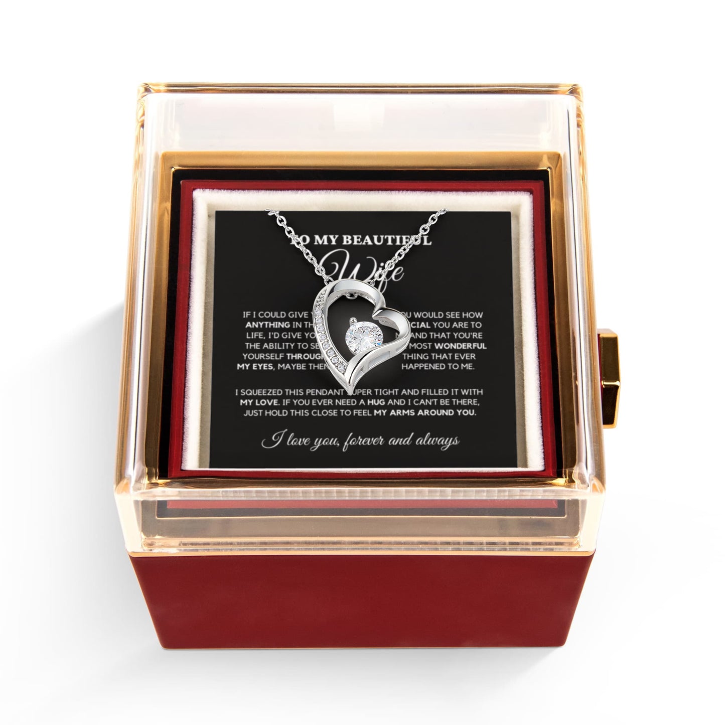To my Soulmate Wife Necklace from Husband, Forever Love Pendant with Rotating Rose Box, Gift for Anniversary, Valentines Day, Birthday