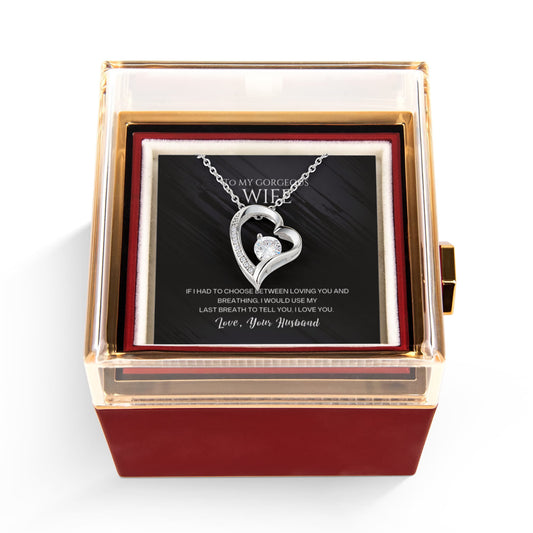 To my  Wife Necklace from Husband, Forever Love Pendant with Rotating Rose Box, Gift for Anniversary, Valentines Day, Birthday