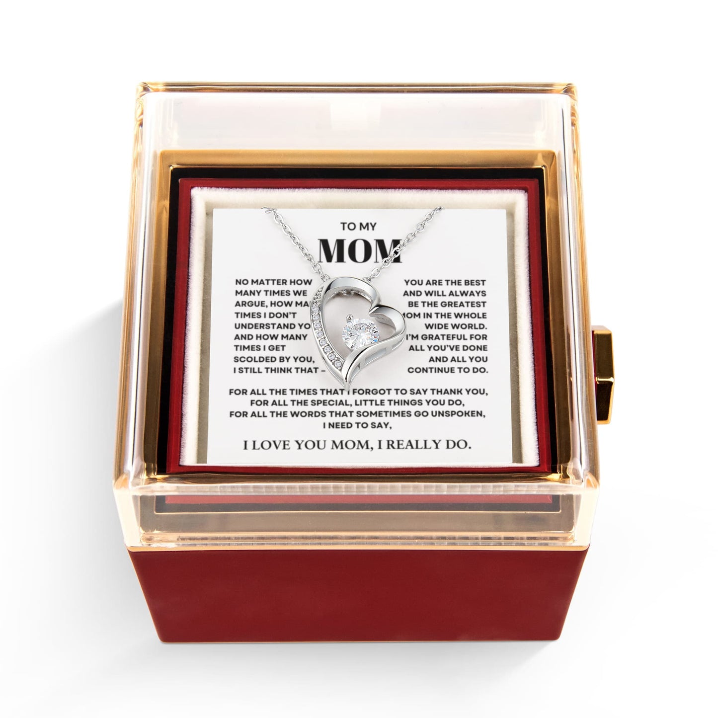 To my Mom Gift from Son and Daughter, Forever Love Necklace with Rotating Rose Box, Gift for mothers day, Valentines Day, Birthday