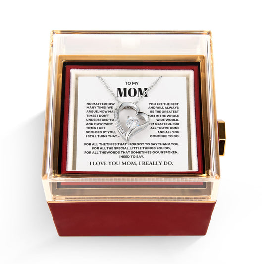 To my Mom Gift from Son and Daughter, Forever Love Necklace with Rotating Rose Box, Gift for mothers day, Valentines Day, Birthday