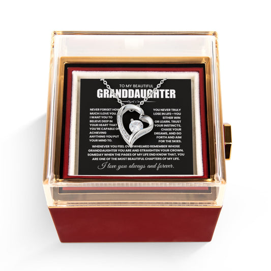 To my Granddaughter necklace from Grandparents, Forever Love Pendant with Rotating Rose Box, Gift for Birthday, Valentines Day, Graduation, Christmas