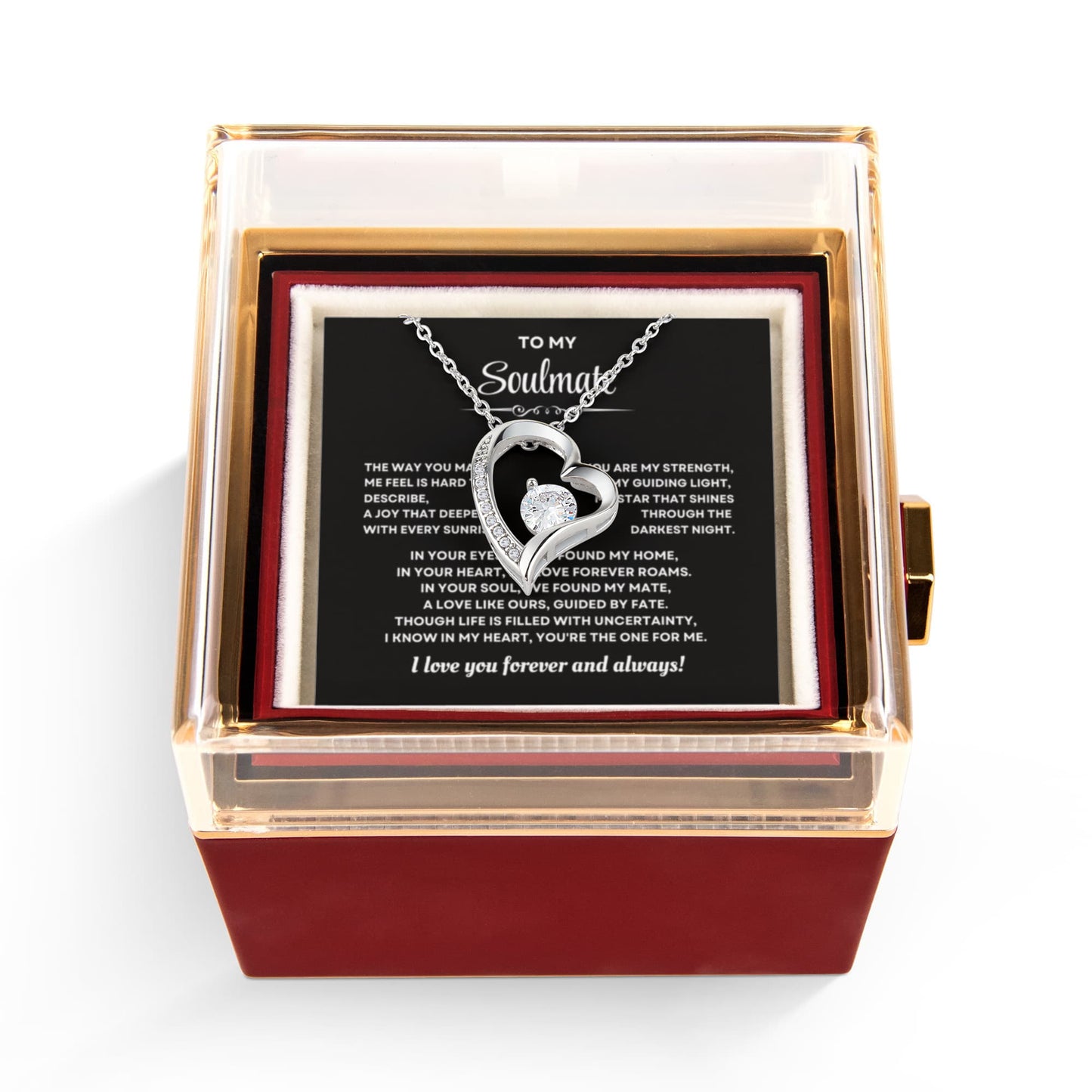 To my Soulmate Wife Necklace from Husband, Forever Love Pendant with Rotating Rose Box, Gift for Anniversary, Valentines Day, Birthday