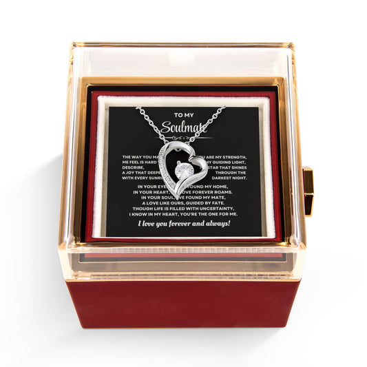 To my Soulmate Wife Necklace from Husband, Forever Love Pendant with Rotating Rose Box, Gift for Anniversary, Valentines Day, Birthday