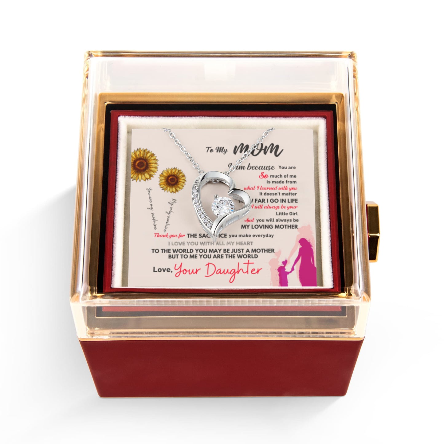 To my Mom Gift from Daughter, Forever Love Necklace with Rotating Rose Box, Gift for mothers day, Valentines Day, Birthday