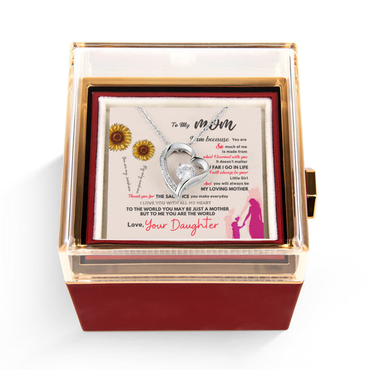To my Mom Gift from Daughter, Forever Love Necklace with Rotating Rose Box, Gift for mothers day, Valentines Day, Birthday