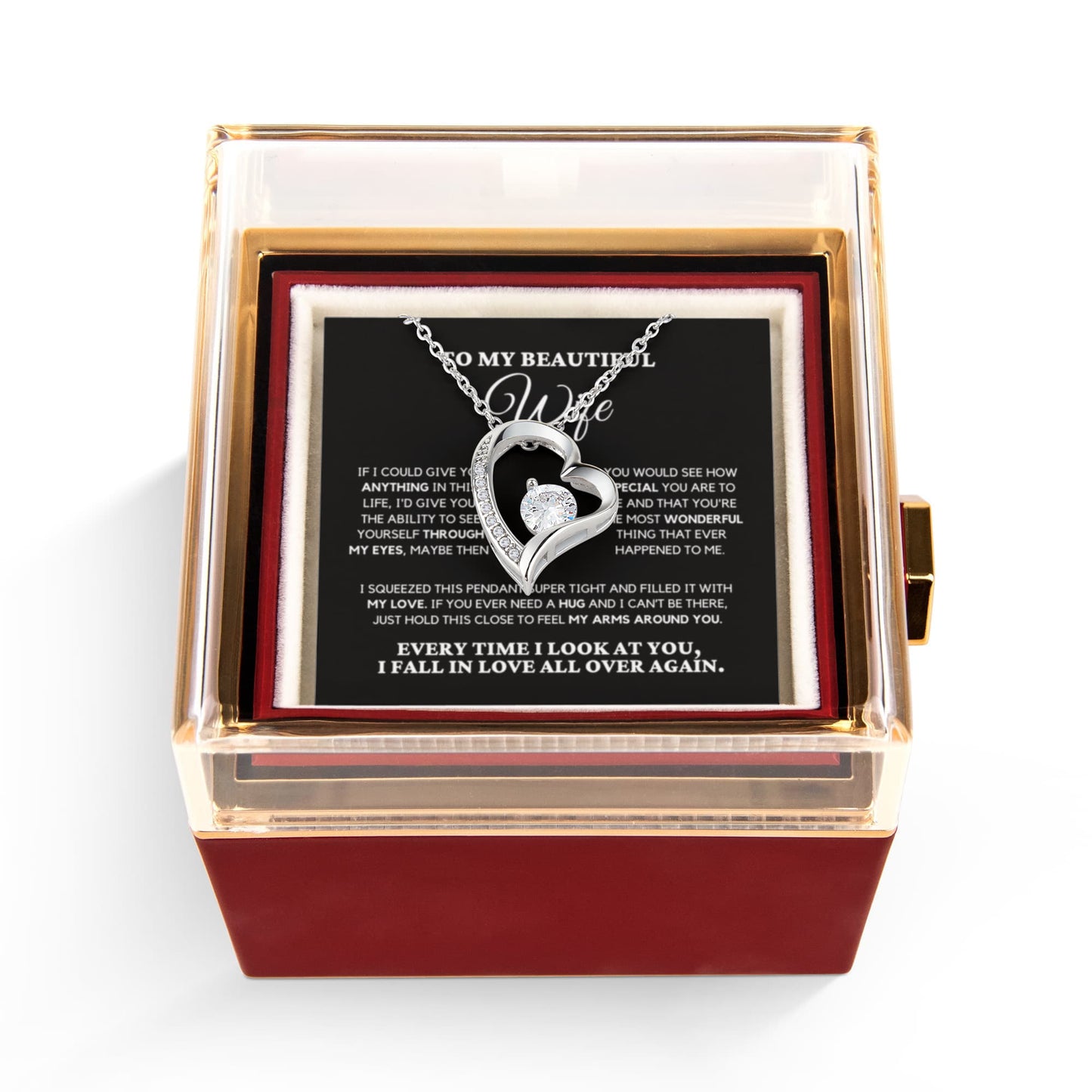 To my Soulmate Wife Necklace from Husband, Forever Love Pendant with Rotating Rose Box, Gift for Anniversary, Valentines Day, Birthday