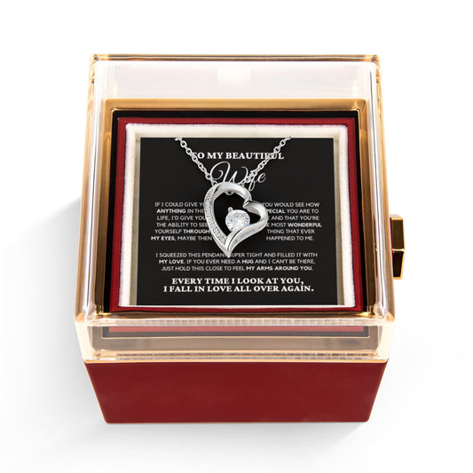 To my Soulmate Wife Necklace from Husband, Forever Love Pendant with Rotating Rose Box, Gift for Anniversary, Valentines Day, Birthday