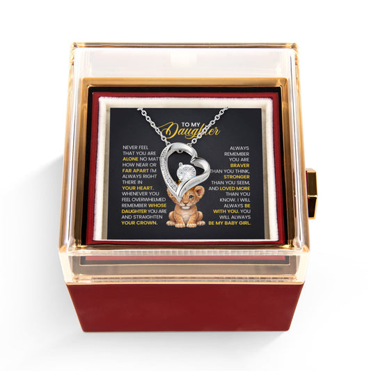 Daughter Necklace from Dad, Forever Love Pendant with Rotating Rose Box, Gift for Birthday, Valentines Day, Graduation, Christmas