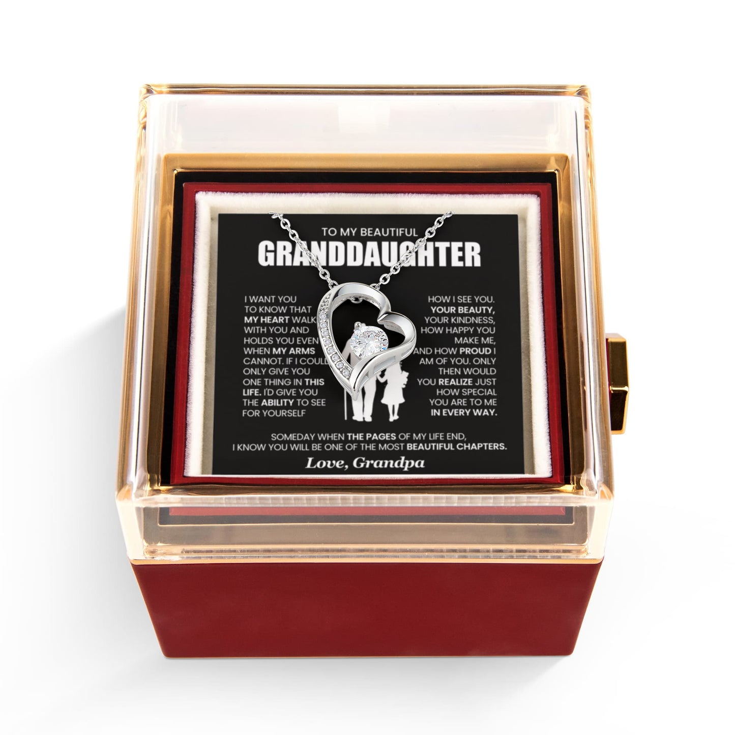 To my Granddaughter necklace from Grandpa, Forever Love Pendant with Rotating Rose Box, Gift for Birthday, Valentines Day, Graduation, Christmas