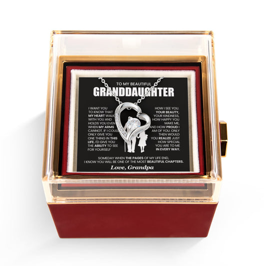 To my Granddaughter necklace from Grandpa, Forever Love Pendant with Rotating Rose Box, Gift for Birthday, Valentines Day, Graduation, Christmas