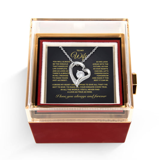 To my Wife Necklace from Husband, Forever Love Pendant with Rotating Rose Box, Gift for Anniversary, Valentines Day, Birthday