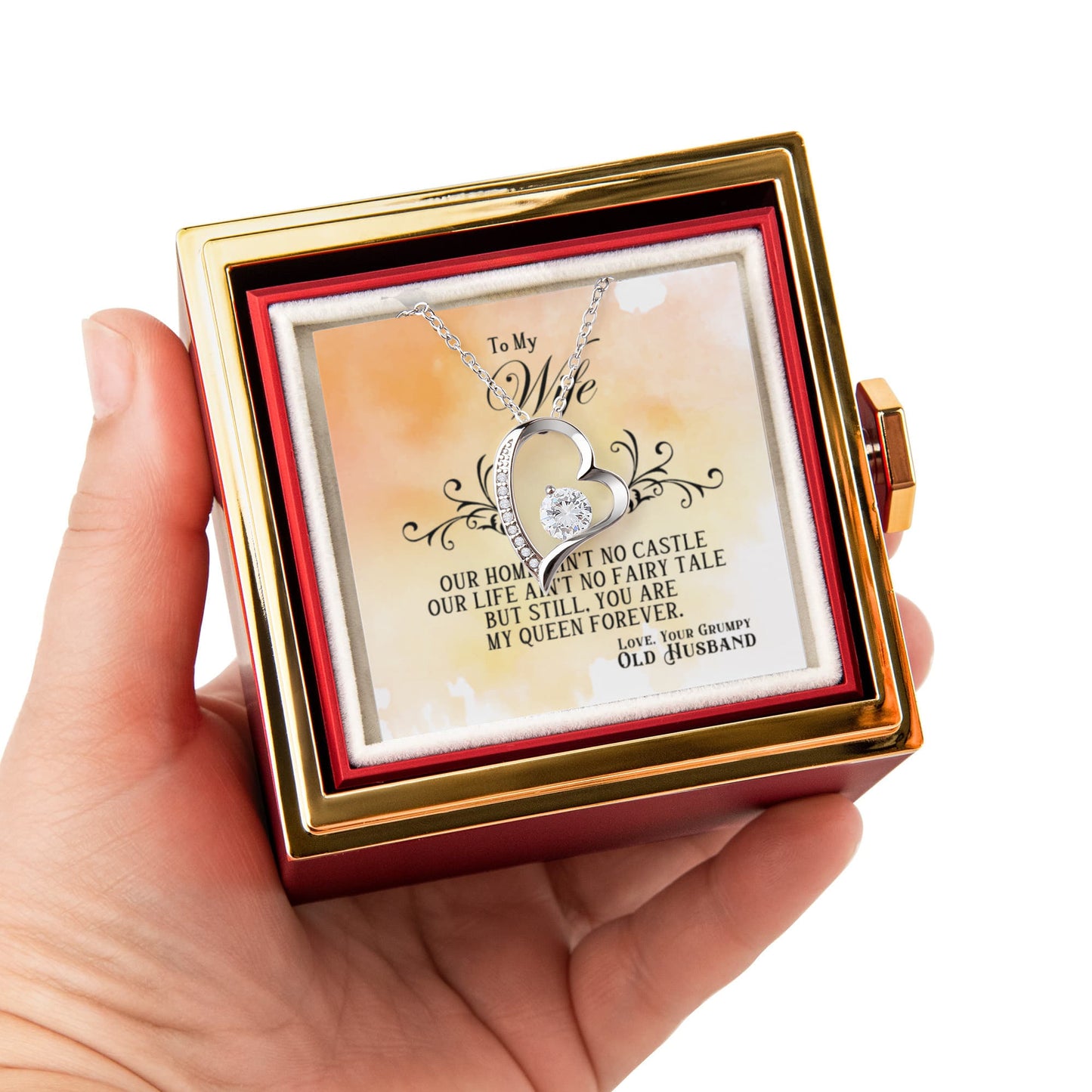 To my Wife Necklace from Husband, Forever Love Pendant with Rotating Rose Box, Gift for Anniversary, Valentines Day, Birthday, Christmas