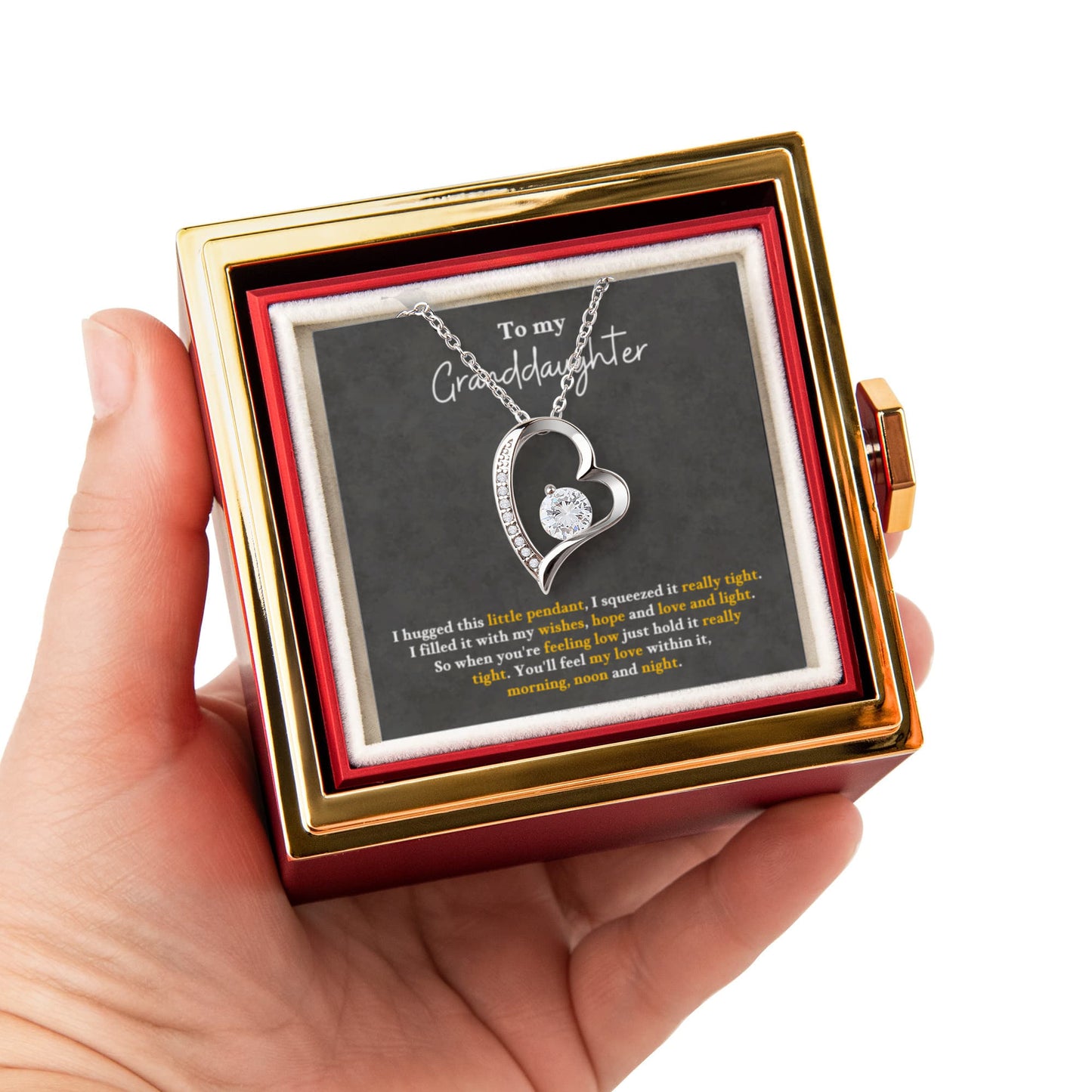 To my Granddaughter necklace from Grandparents, Forever Love Pendant with Rotating Rose Box, Gift for Birthday, Valentines Day, Graduation, Christmas