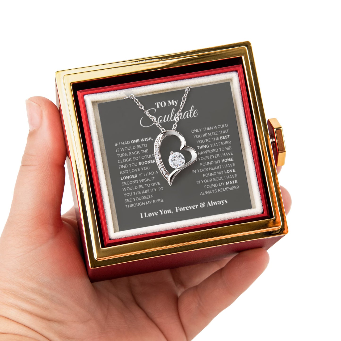 To my Soulmate Wife Necklace from Husband, Forever Love Pendant with Rotating Rose Box, Gift for Anniversary, Valentines Day, Birthday