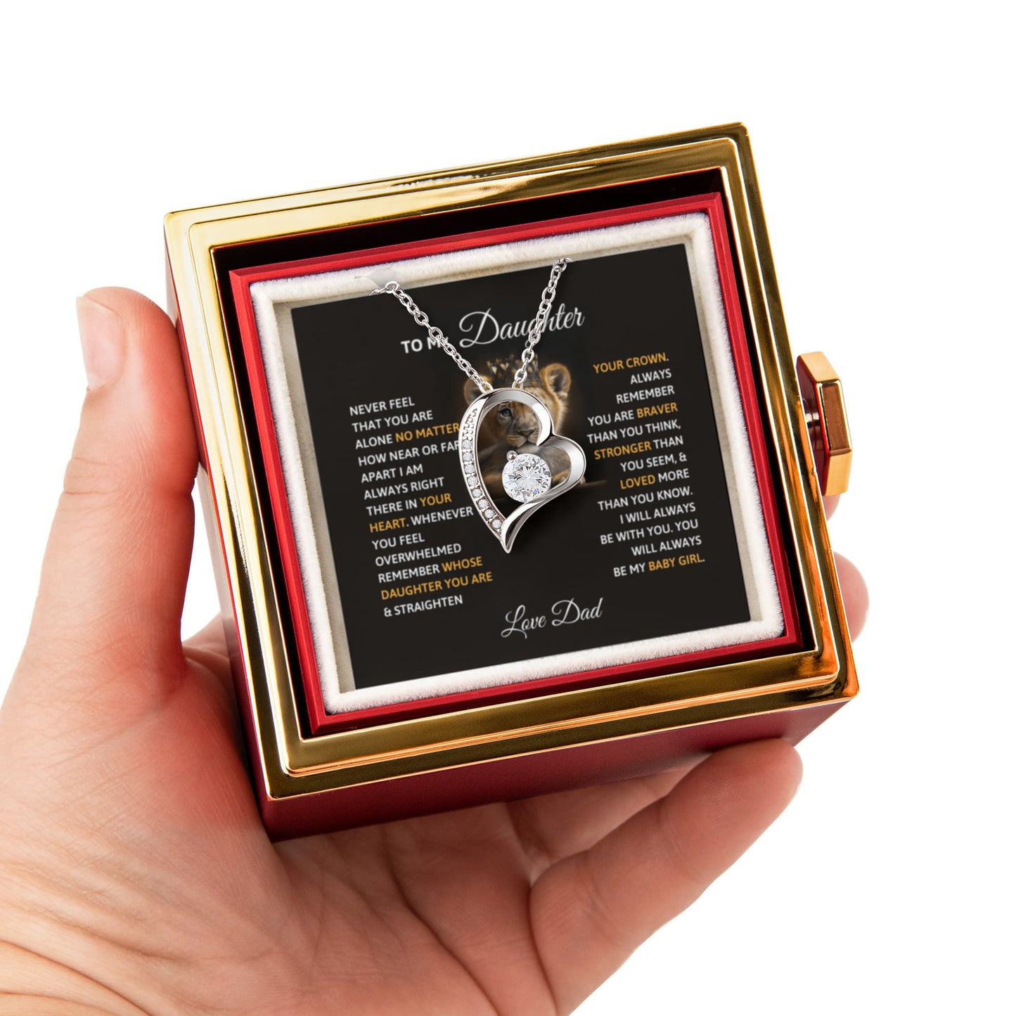 Daughter Necklace from Dad, Forever Love Pendant with Rotating Rose Box, Gift for Birthday, Valentines Day, Graduation, Christmas