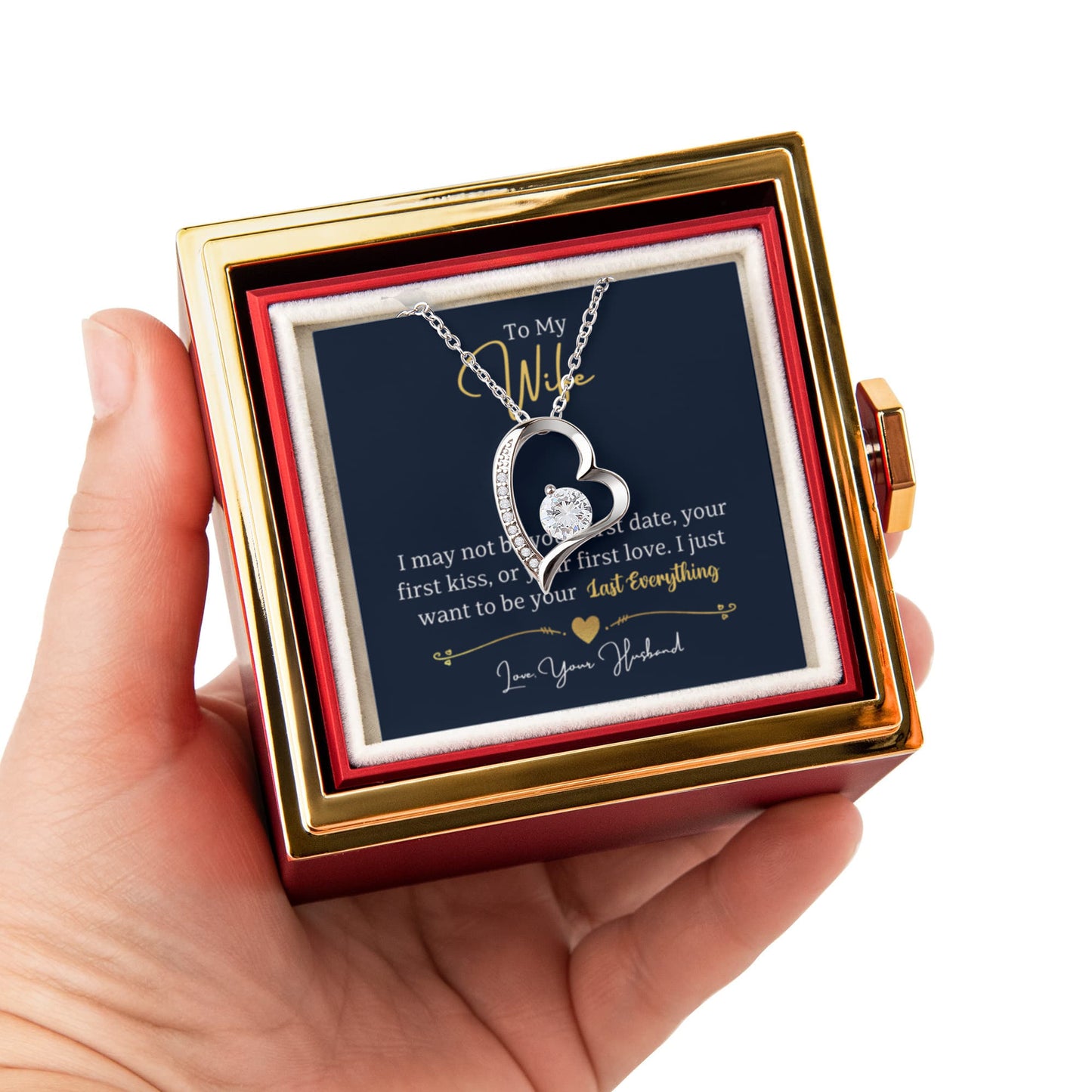 To my  Wife Necklace from Husband, Forever Love Pendant with Rotating Rose Box, Gift for Anniversary, Valentines Day, Birthday