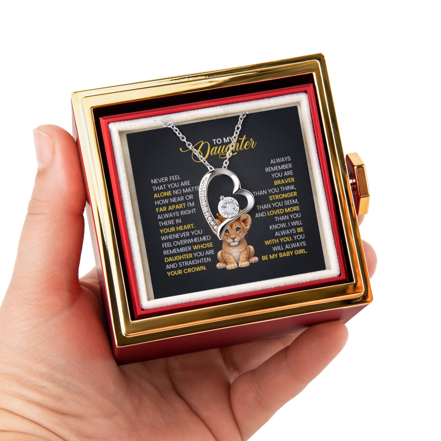 Daughter Necklace from Dad, Forever Love Pendant with Rotating Rose Box, Gift for Birthday, Valentines Day, Graduation, Christmas