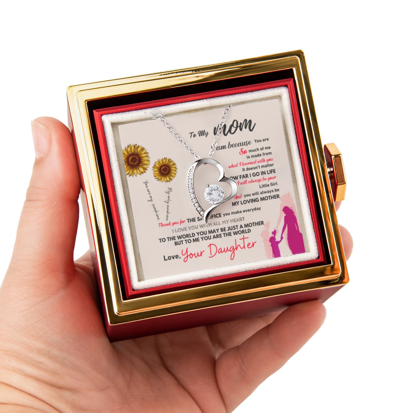 To my Mom Gift from Daughter, Forever Love Necklace with Rotating Rose Box, Gift for mothers day, Valentines Day, Birthday