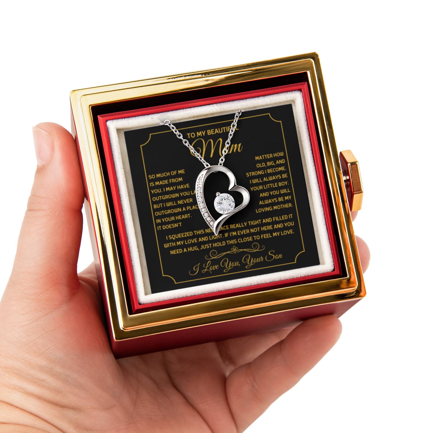 To my Mom Gift from son, Forever Love Necklace with Rotating Rose Box, Gift for mothers day, Valentines Day, Birthday