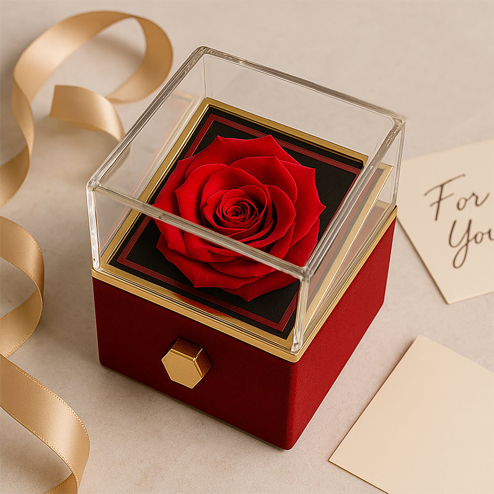 To my Wife Necklace from Husband, Forever Love Pendant with Rotating Rose Box, Gift for Anniversary, Valentines Day, Birthday