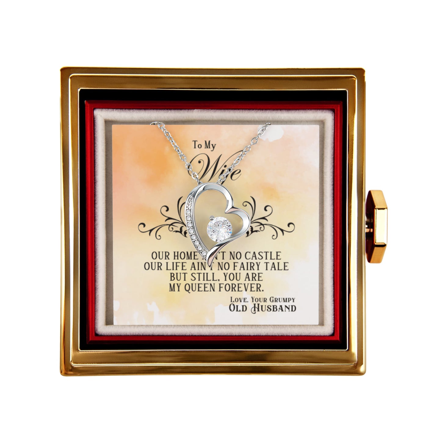 To my Wife Necklace from Husband, Forever Love Pendant with Rotating Rose Box, Gift for Anniversary, Valentines Day, Birthday, Christmas
