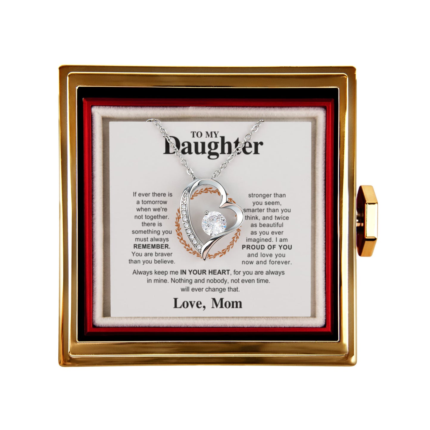 Daughter Necklace from Mom, Forever Love Pendant with Rotating Rose Box, Gift for Birthday, Valentines Day, Graduation, Christmas