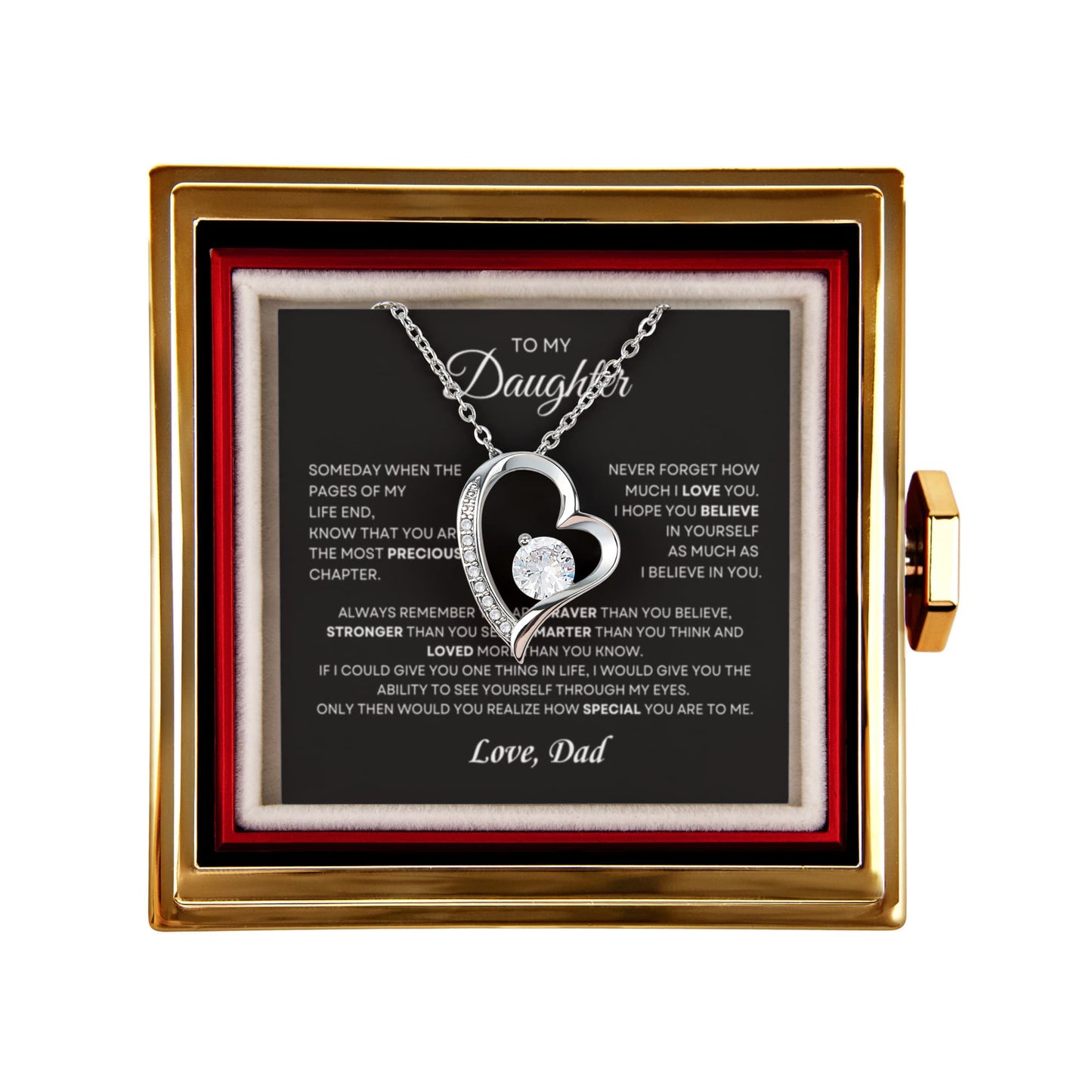 Daughter Necklace from Dad, Forever Love Pendant with Rotating Rose Box, Gift for Birthday, Valentines Day, Graduation, Christmas