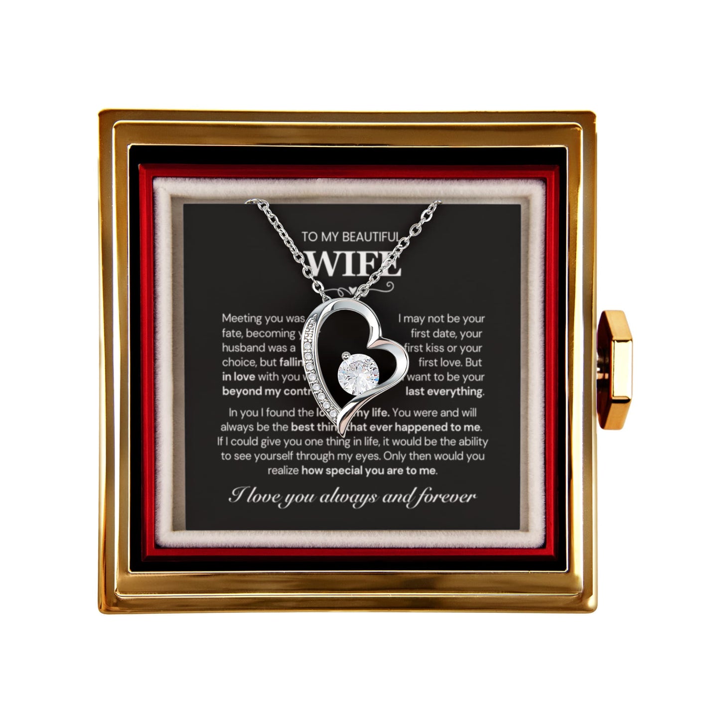 To my Wife Necklace from Husband, Forever Love Pendant with Rotating Rose Box, Gift for Anniversary, Valentines Day, Birthday