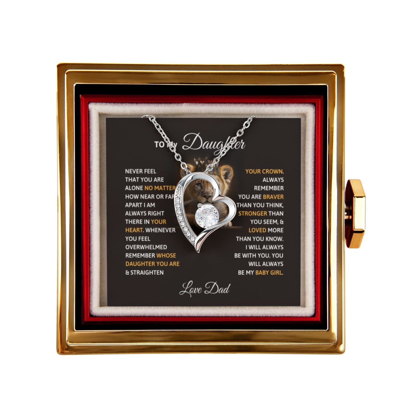 Daughter Necklace from Dad, Forever Love Pendant with Rotating Rose Box, Gift for Birthday, Valentines Day, Graduation, Christmas