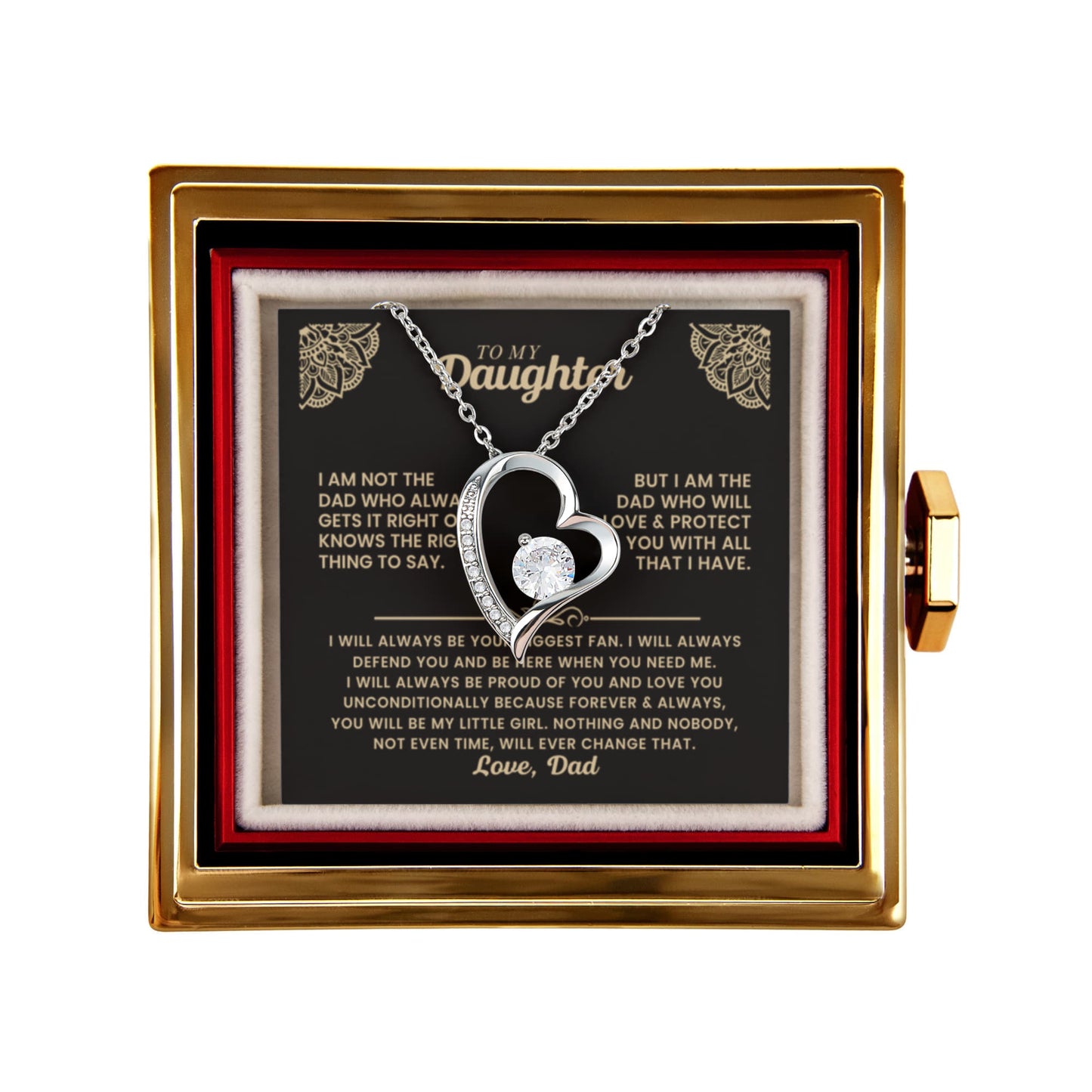 Daughter Necklace from Dad, Forever Love Pendant with Rotating Rose Box, Gift for Birthday, Valentines Day, Graduation, Christmas