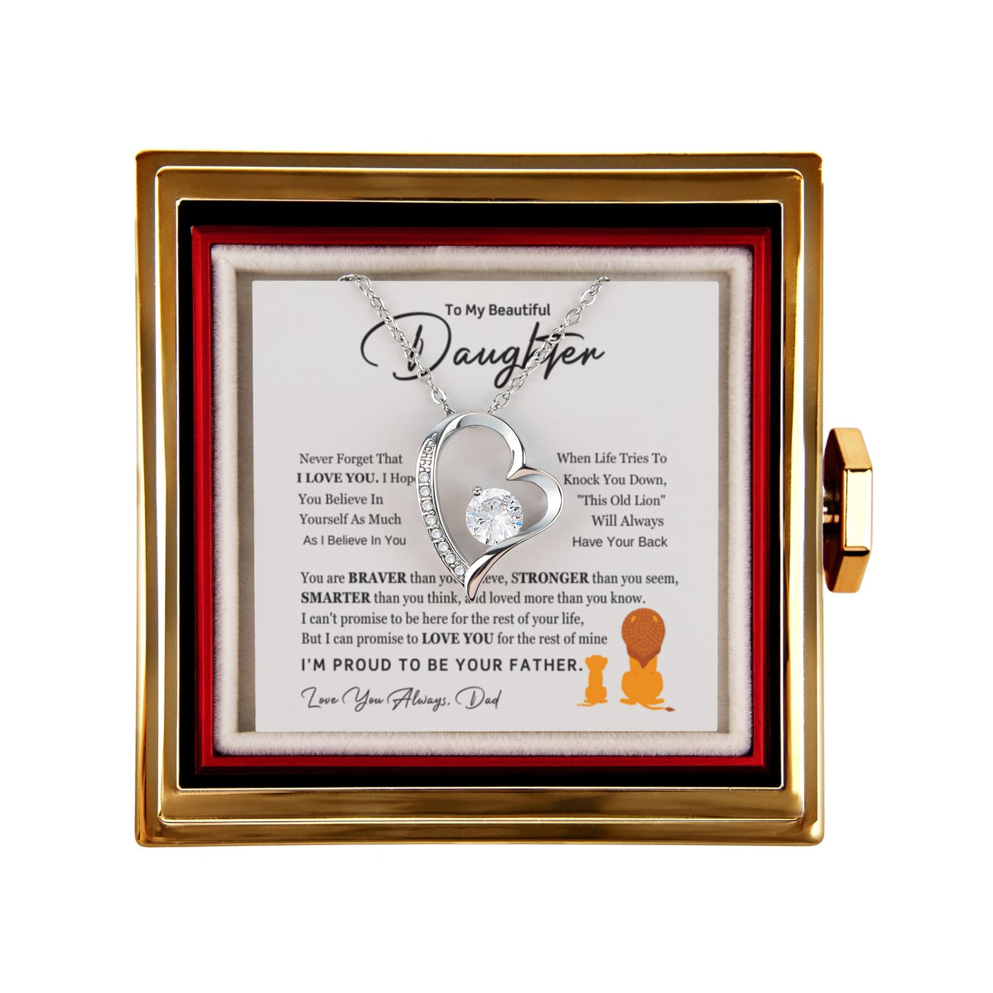 Daughter Necklace from Dad, Forever Love Pendant with Rotating Rose Box, Gift for Birthday, Valentines Day, Graduation, Christmas