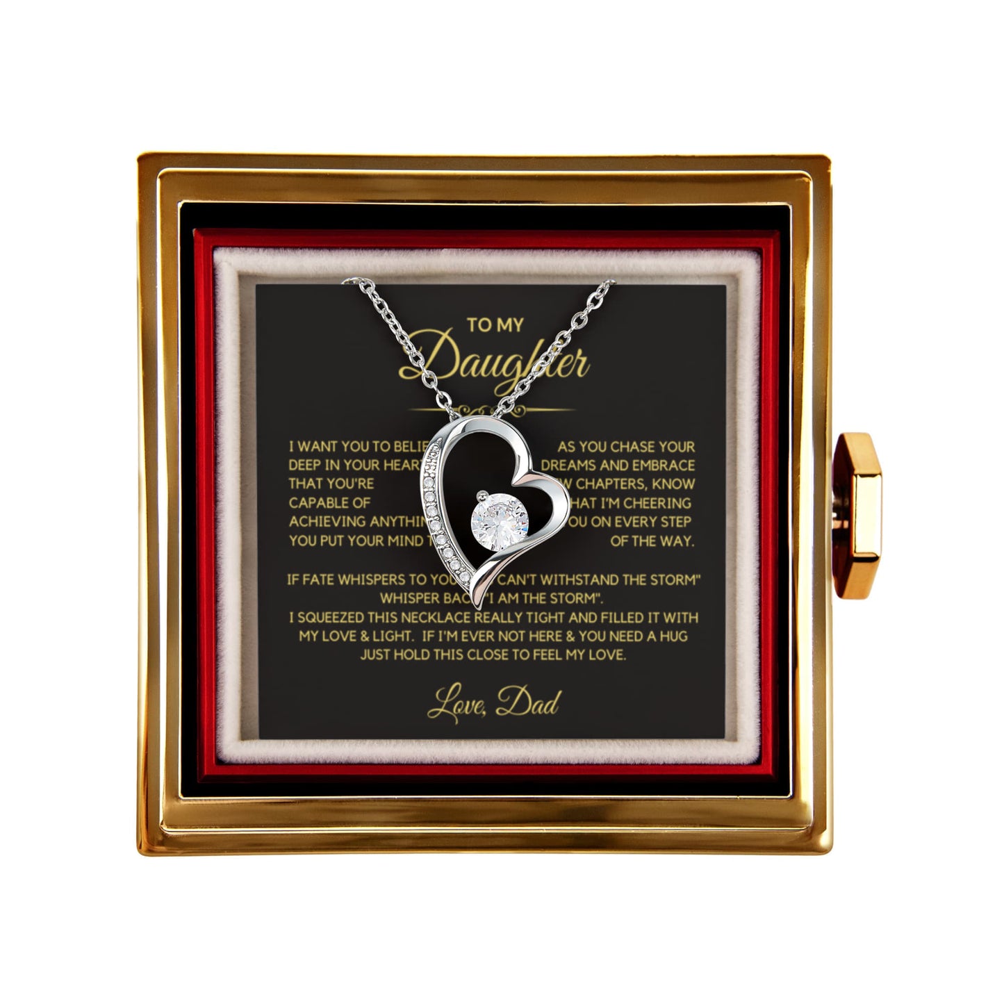 Daughter Necklace from Dad, Forever Love Pendant with Rotating Rose Box, Gift for Birthday, Valentines Day, Graduation, Christmas