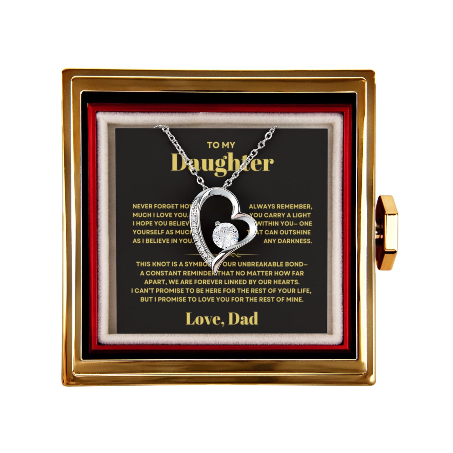 Daughter Necklace from Dad, Forever Love Pendant with Rotating Rose Box, Gift for Birthday, Valentines Day, Graduation, Christmas
