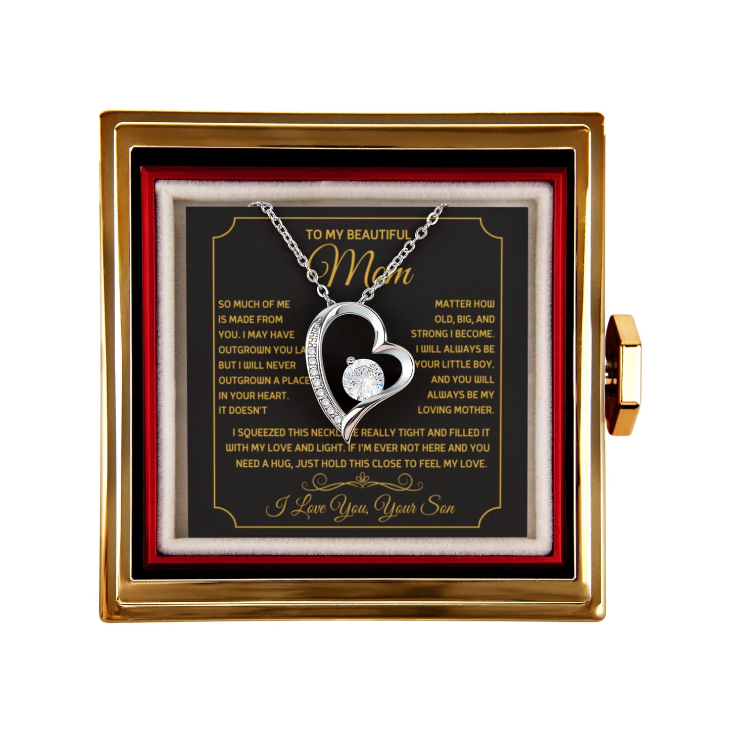 To my Mom Gift from son, Forever Love Necklace with Rotating Rose Box, Gift for mothers day, Valentines Day, Birthday