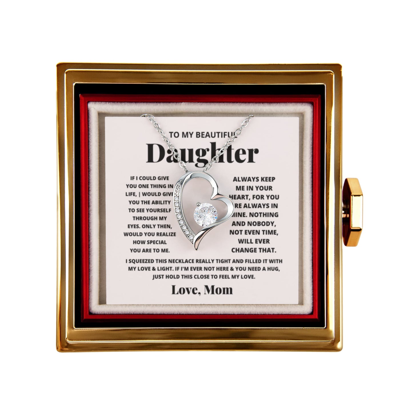 Daughter Necklace from Mom, Forever Love Pendant with Rotating Rose Box, Gift for Birthday, Valentines Day, Graduation, Christmas