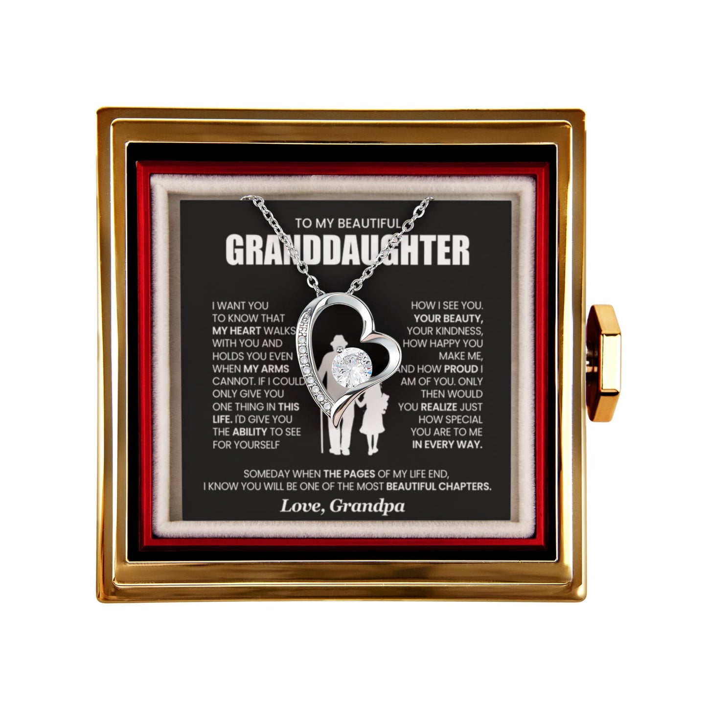 To my Granddaughter necklace from Grandpa, Forever Love Pendant with Rotating Rose Box, Gift for Birthday, Valentines Day, Graduation, Christmas