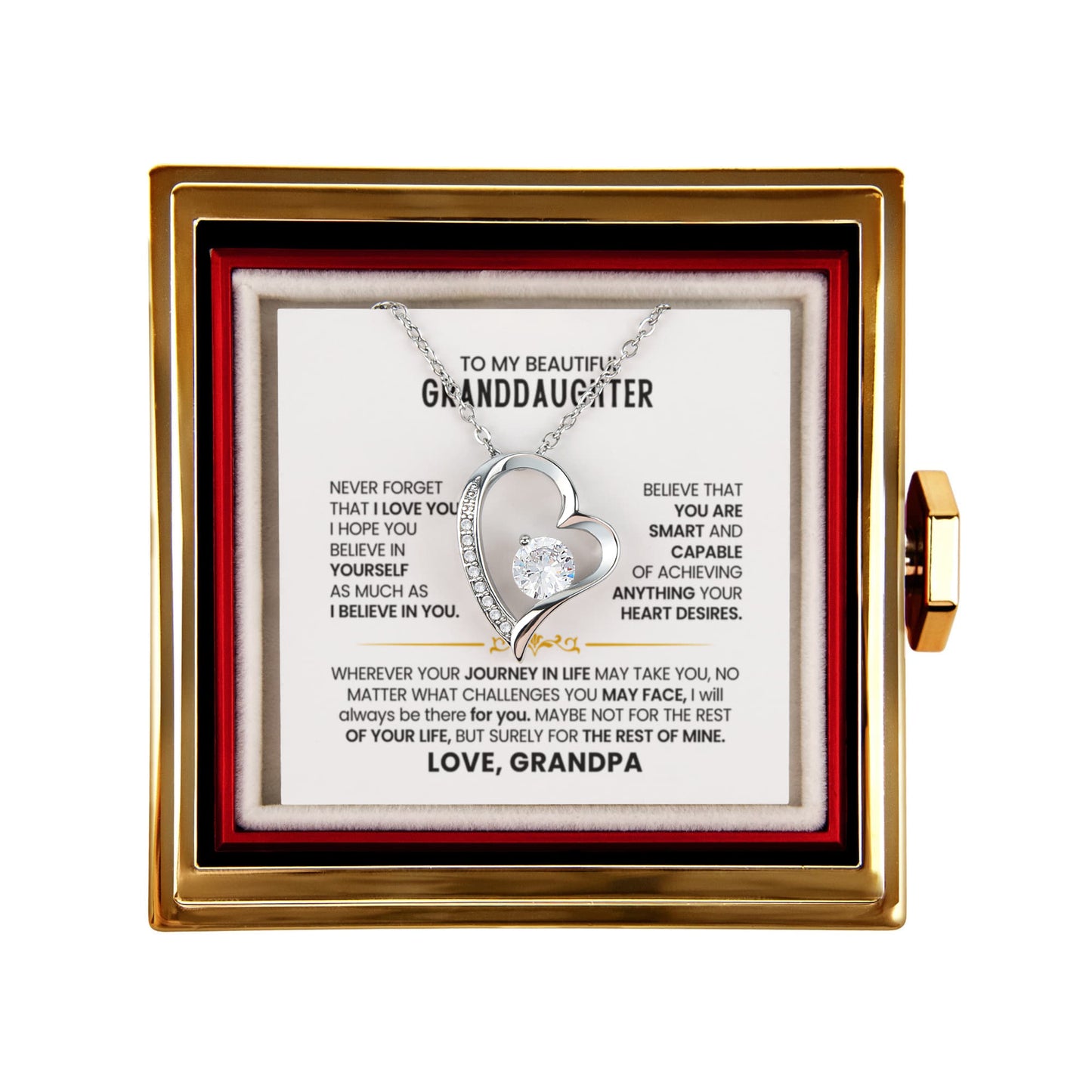 To my Granddaughter necklace from Grandparents, Forever Love Pendant with Rotating Rose Box, Gift for Birthday, Valentines Day, Graduation, Christmas