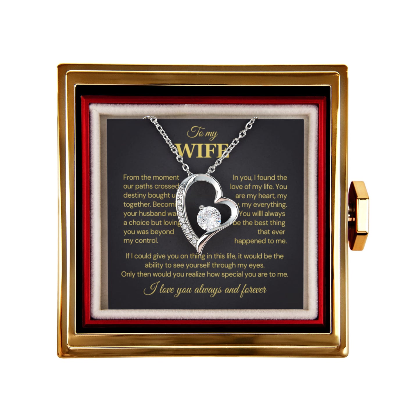 To my Wife Necklace from Husband, Forever Love Pendant with Rotating Rose Box, Gift for Anniversary, Valentines Day, Birthday