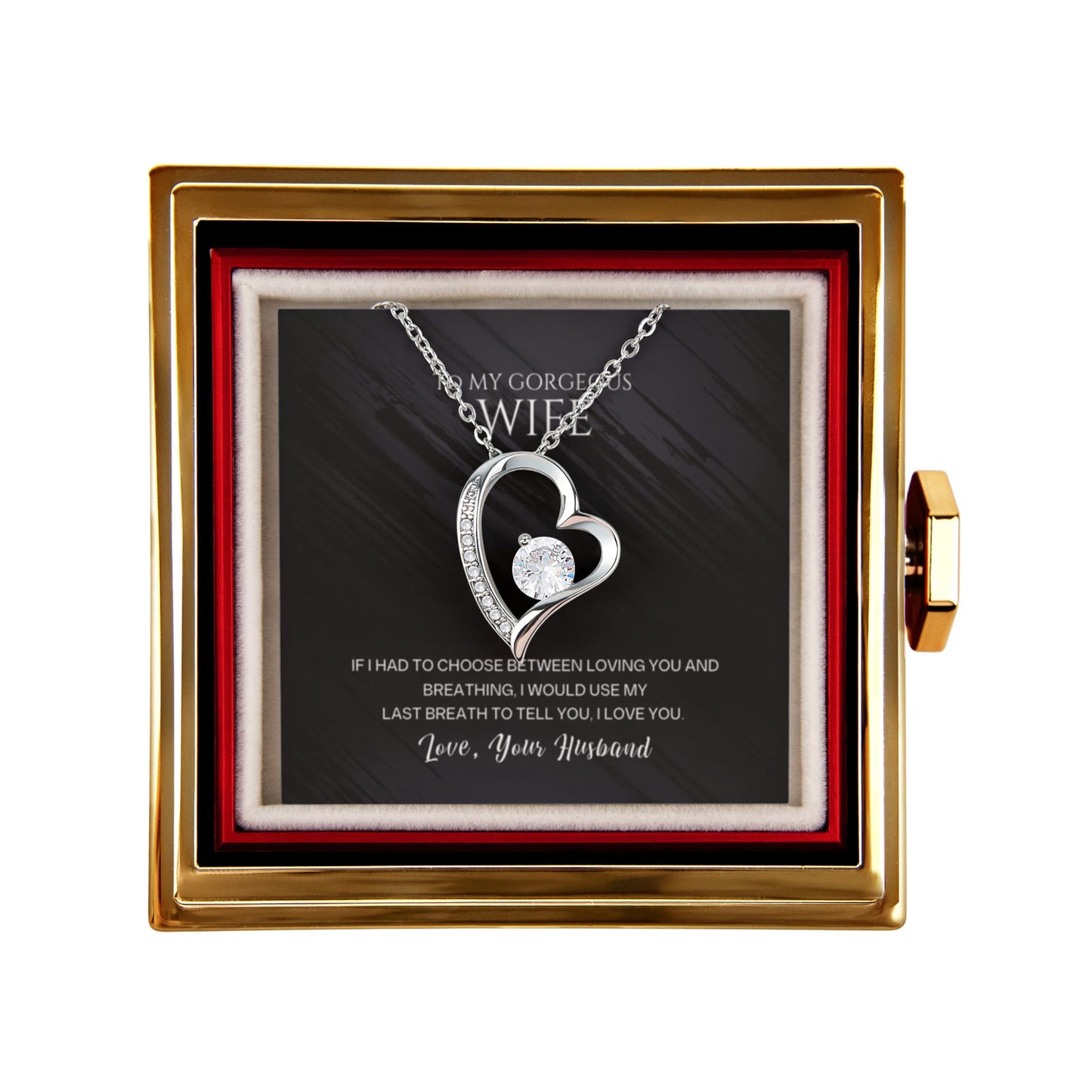 To my  Wife Necklace from Husband, Forever Love Pendant with Rotating Rose Box, Gift for Anniversary, Valentines Day, Birthday