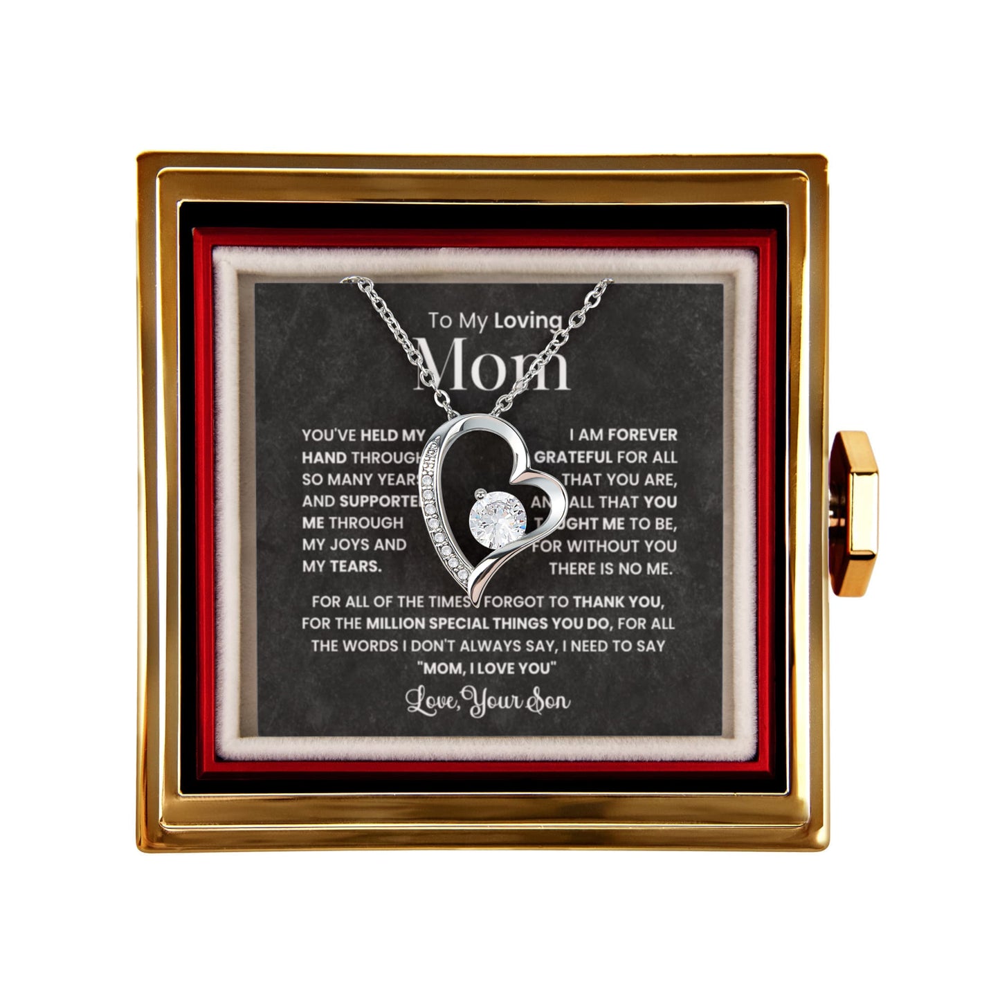 To my Mom Gift from son, Forever Love Necklace with Rotating Rose Box, Gift for mothers day, Valentines Day, Birthday