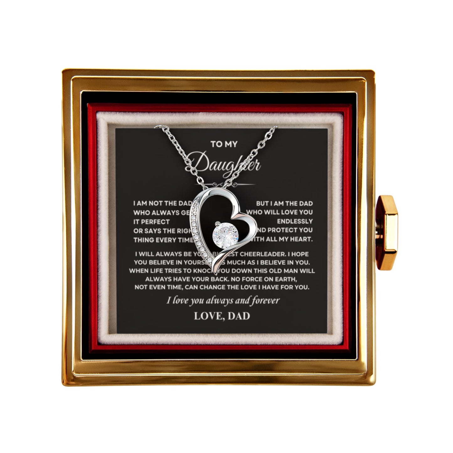 Daughter Necklace from Dad, Forever Love Pendant with Rotating Rose Box, Gift for Birthday, Valentines Day, Graduation, Christmas